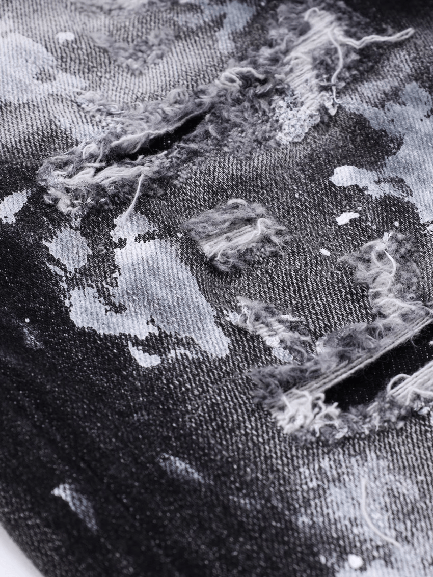 Black Gray Graffiti Ripped Jeans