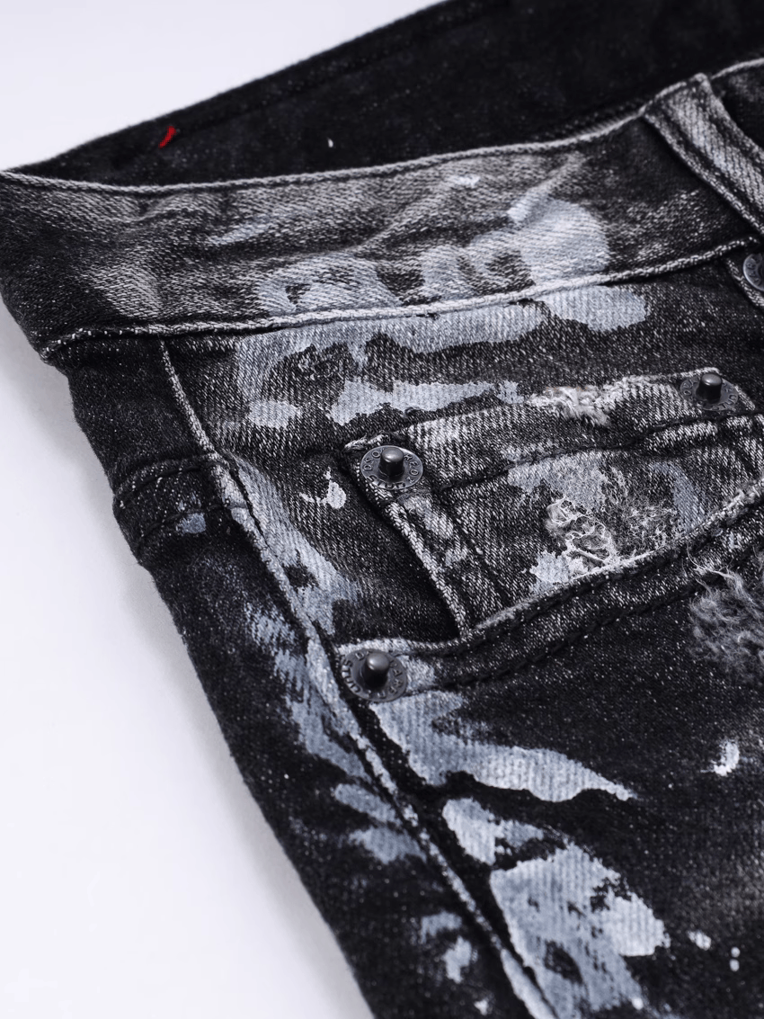 Black Gray Graffiti Ripped Jeans