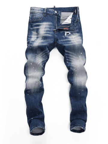 Blue White Washed Patch Jeans