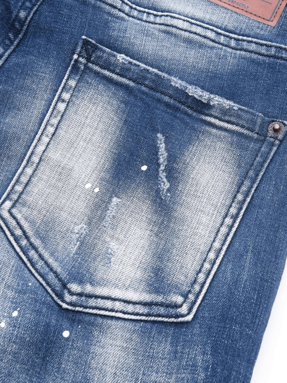 Blue White Washed Patch Jeans