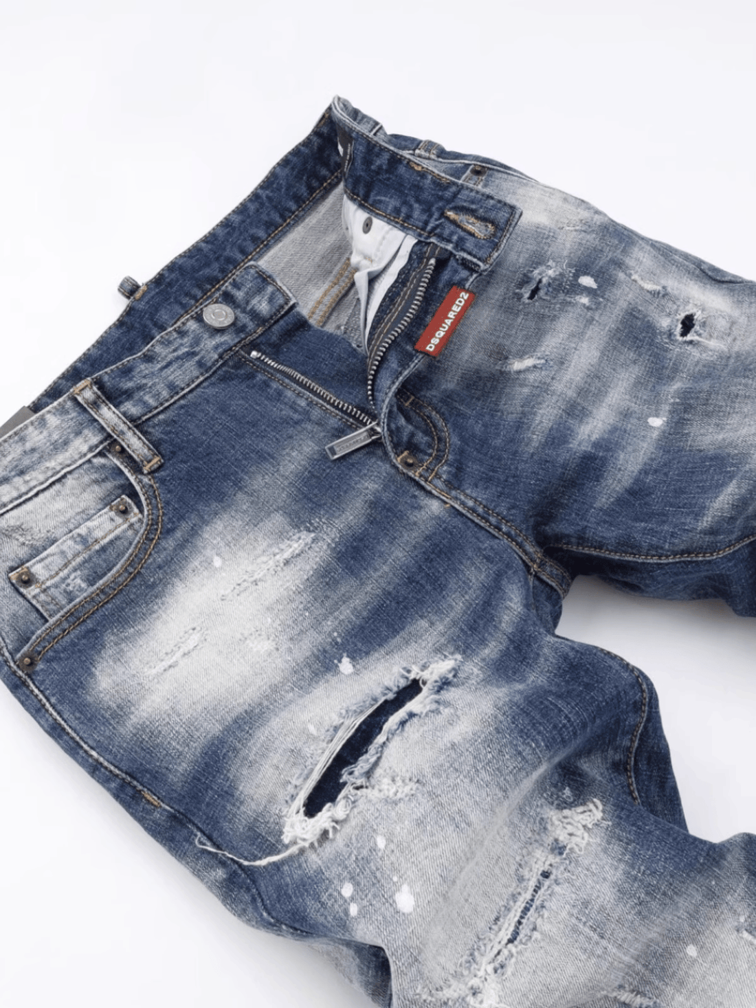 Blue Washed White Paint Jeans