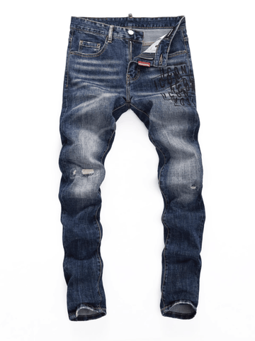 Dark Blue Washed Writing Jeans