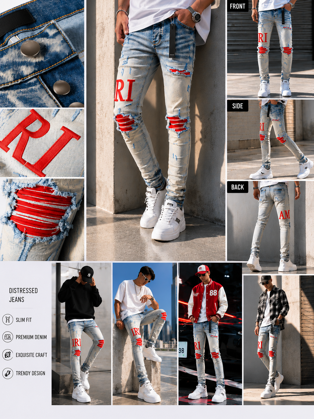 Denim Red Writing Patch Jeans