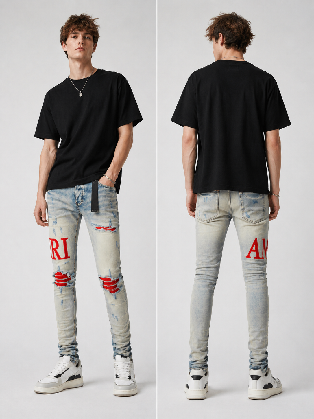 Denim Red Writing Patch Jeans