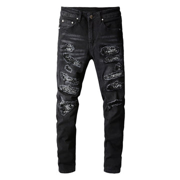 Black Bandanna Patch Jeans