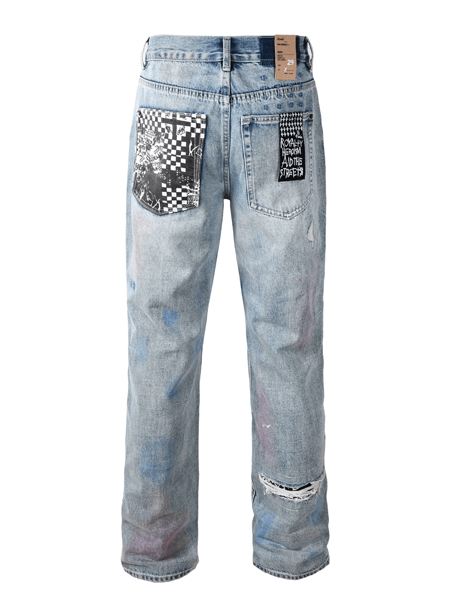 Light Blue Ripped Patch Jeans