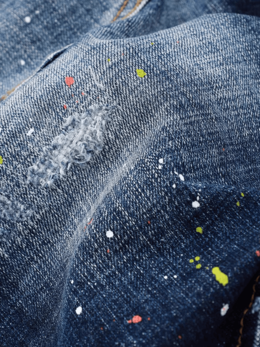 Navy Blue Paint Splashed Jeans