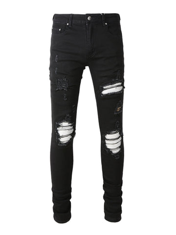Black Ripped White Patch Jeans