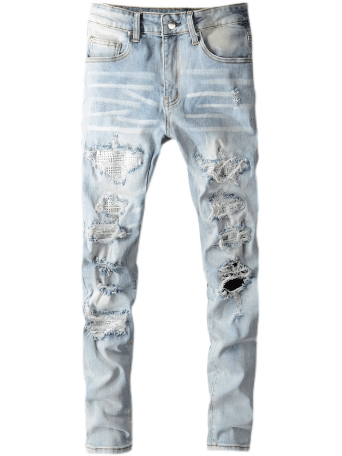 Light Blue Ripped Diamond Patch Jeans