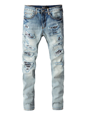 Denim Black Bandana Patch Jeans