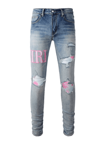 Denim Ripped Pink Patch Jeans