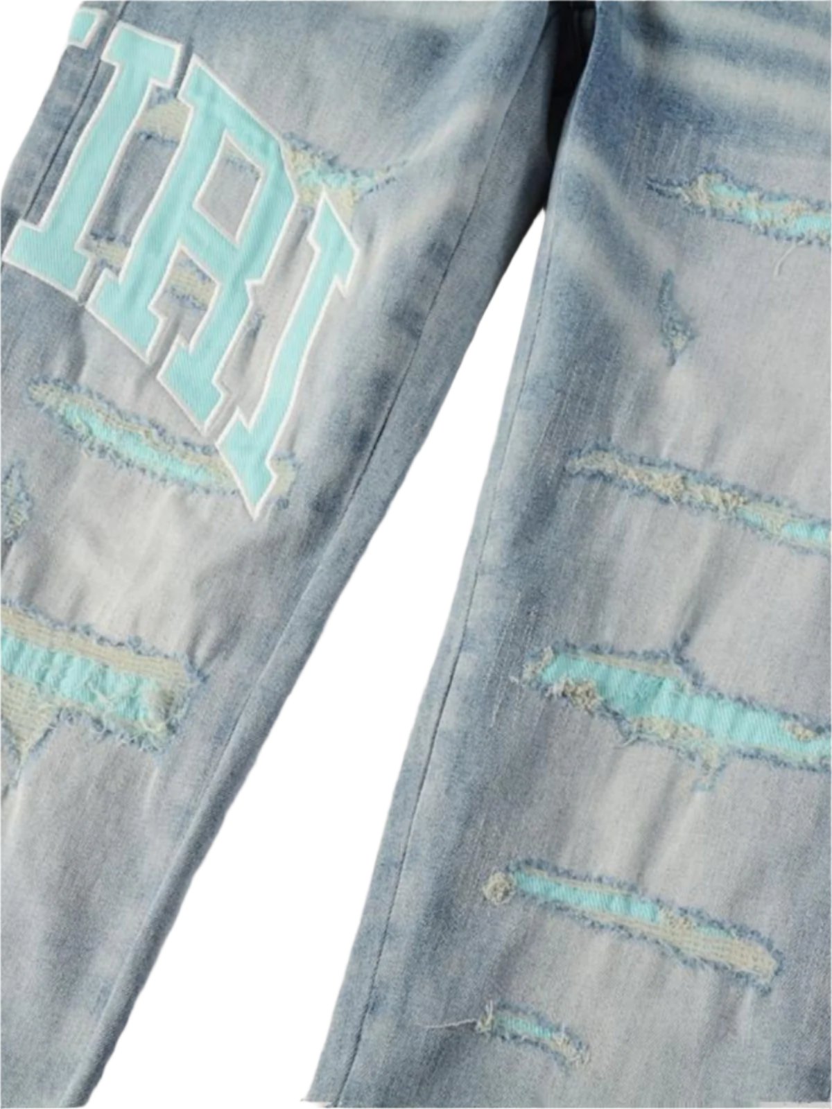 Denim Turquoise Writing Patch Jeans