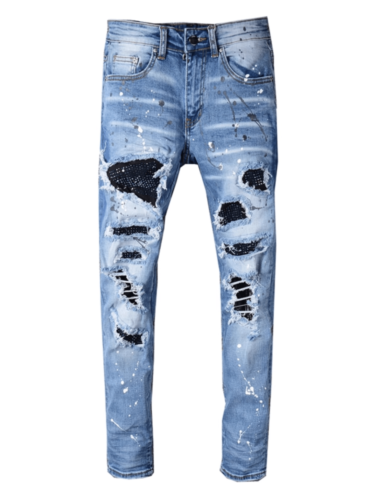 Denim Paint Diamond Patch Jeans