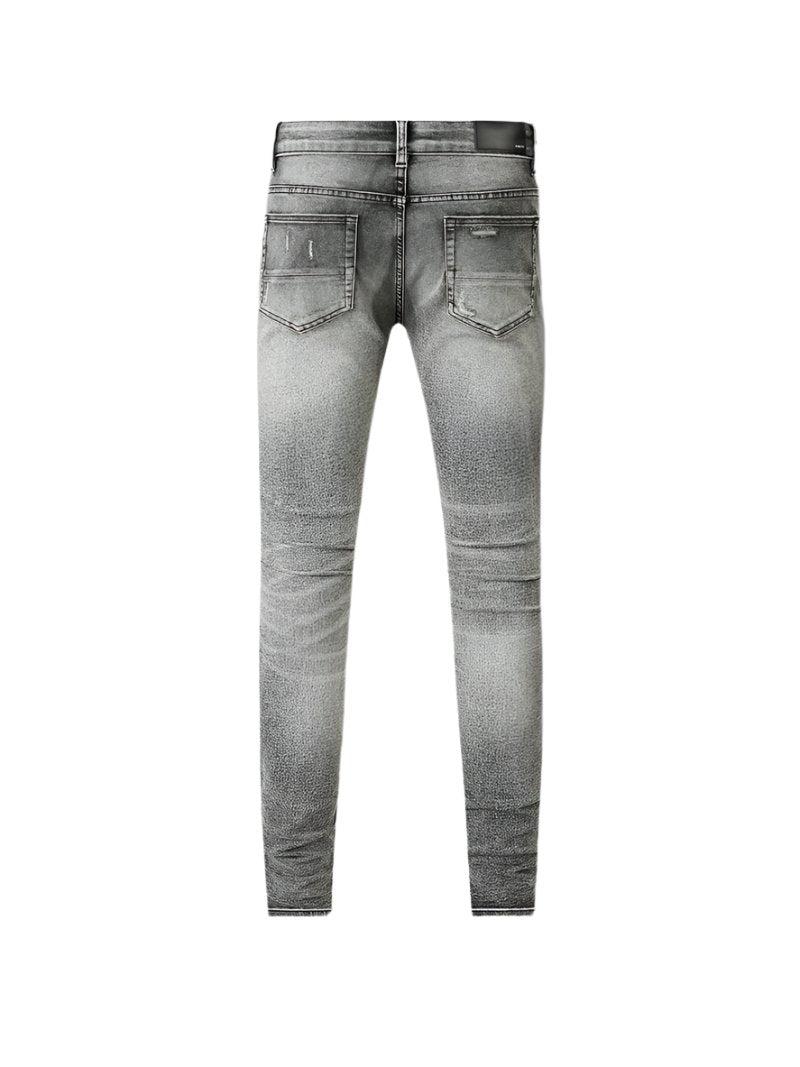 Grey Ripped Black Patch Jeans