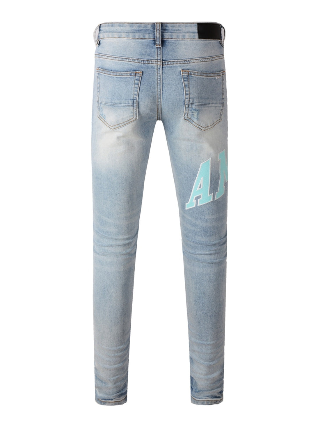 Denim Turquoise Writing Patch Jeans