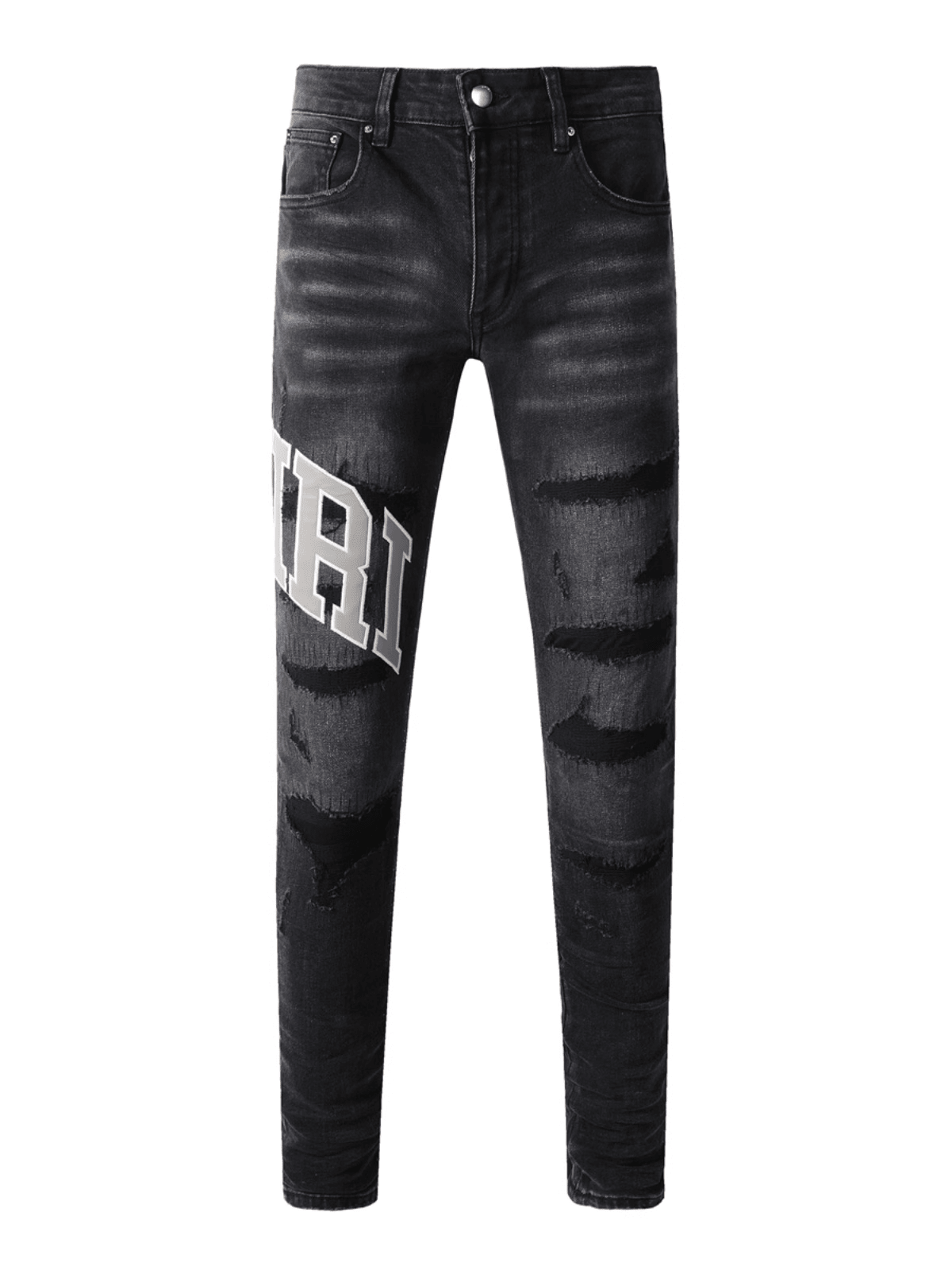 Black Grey Writing Patch Jeans