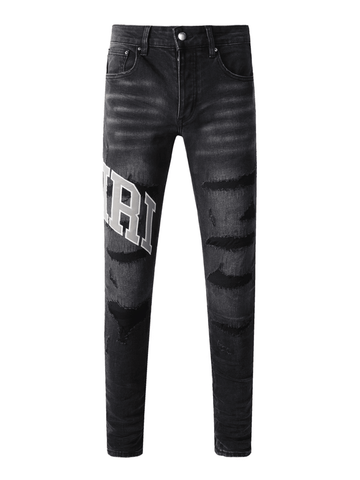 Black Grey Writing Patch Jeans