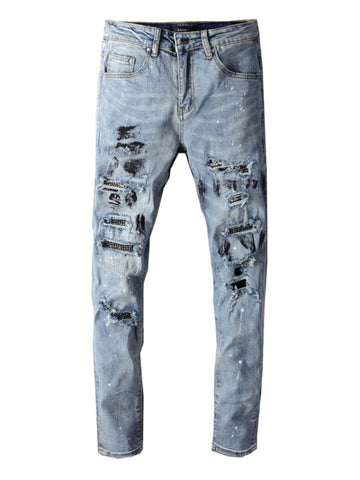 Denim Diamond Patch Paint Jeans
