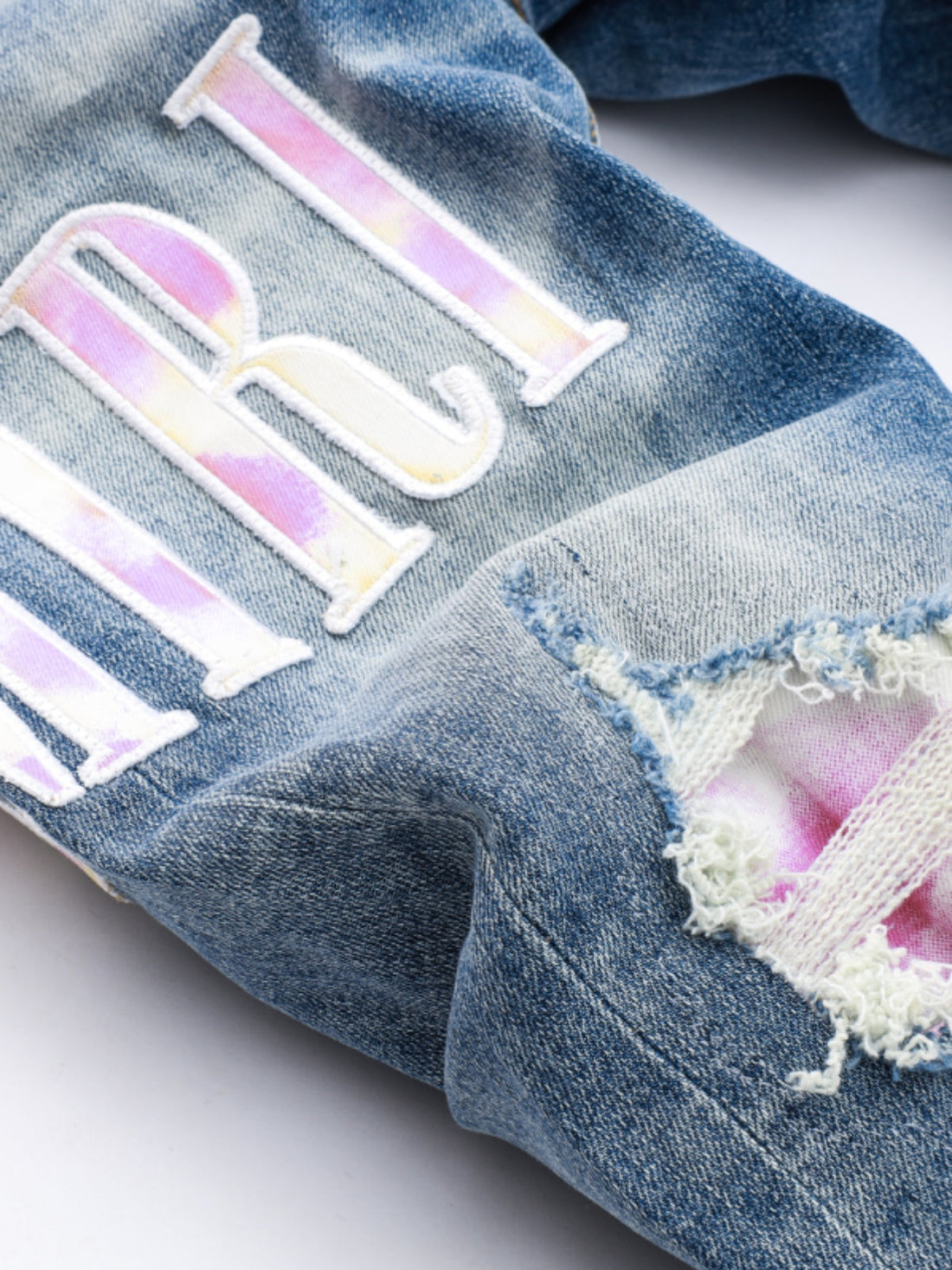 Denim White & Purple Writing Patch Jeans