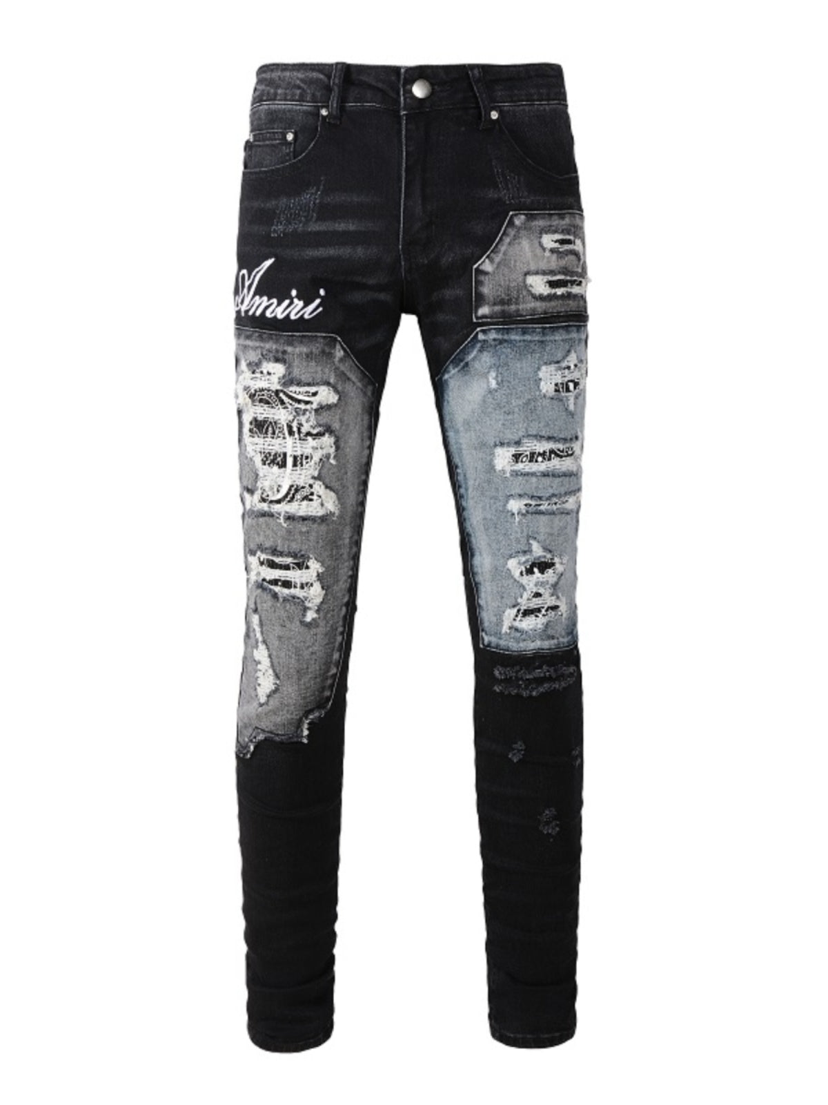 Black & White Writing Ripped Patch Jeans
