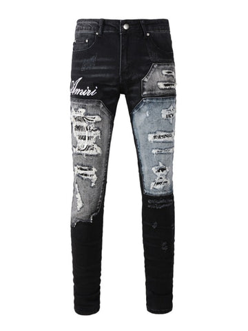 Black & White Writing Ripped Patch Jeans