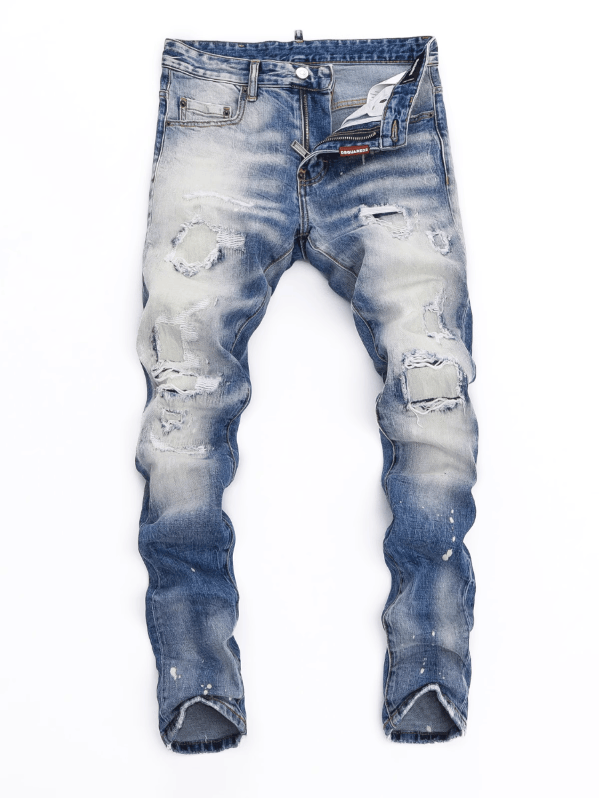Blue Ripped Patch Jeans