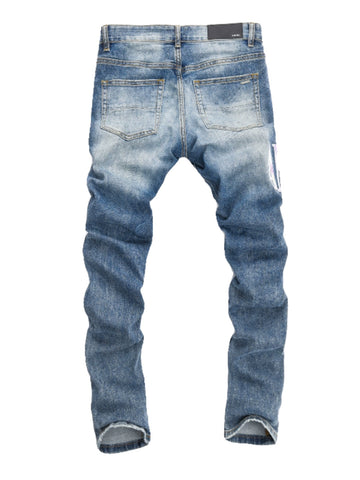 Denim White & Purple Writing Patch Jeans