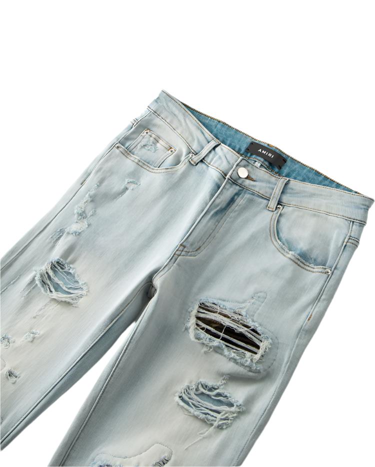 Light Blue Ripped Black Patch Jeans