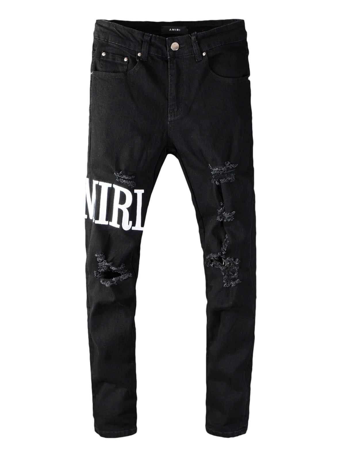 Black Denim White Writing Ripped Jeans