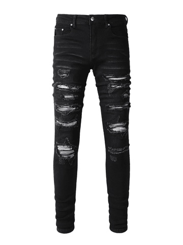 Black Ripped White Patch Jeans