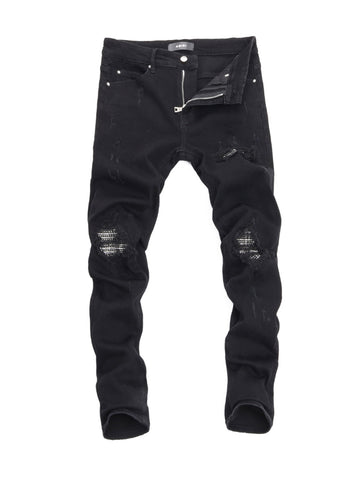 Black White Diamond Patch Jeans