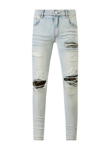 Light Blue Ripped Black Patch Jeans