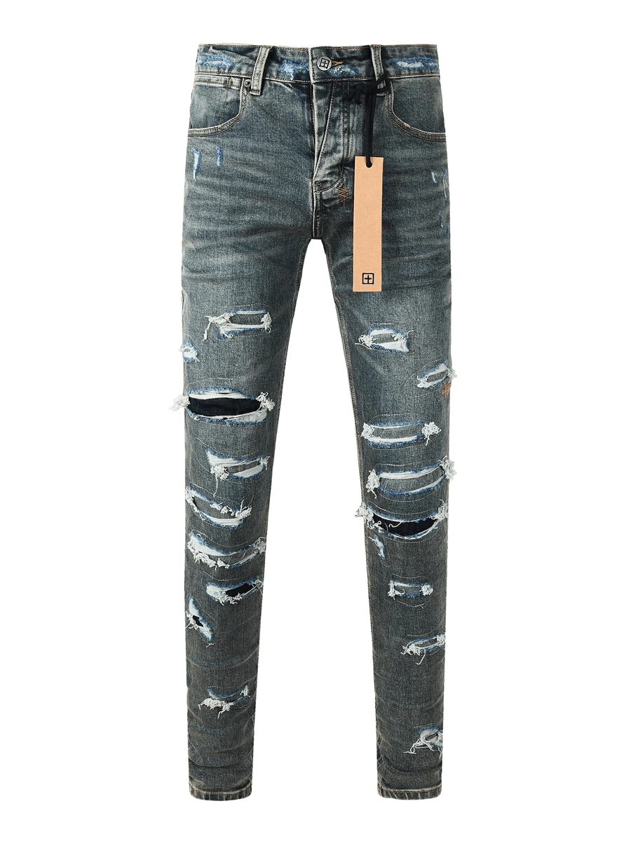 Retro Blue Ripped Washed Jeans