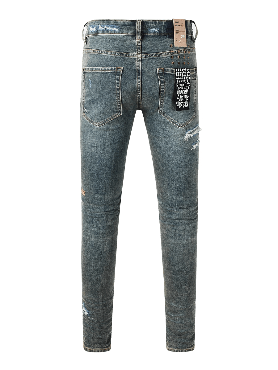 Retro Blue Ripped Washed Jeans