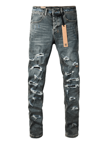 Retro Blue Ripped Washed Jeans