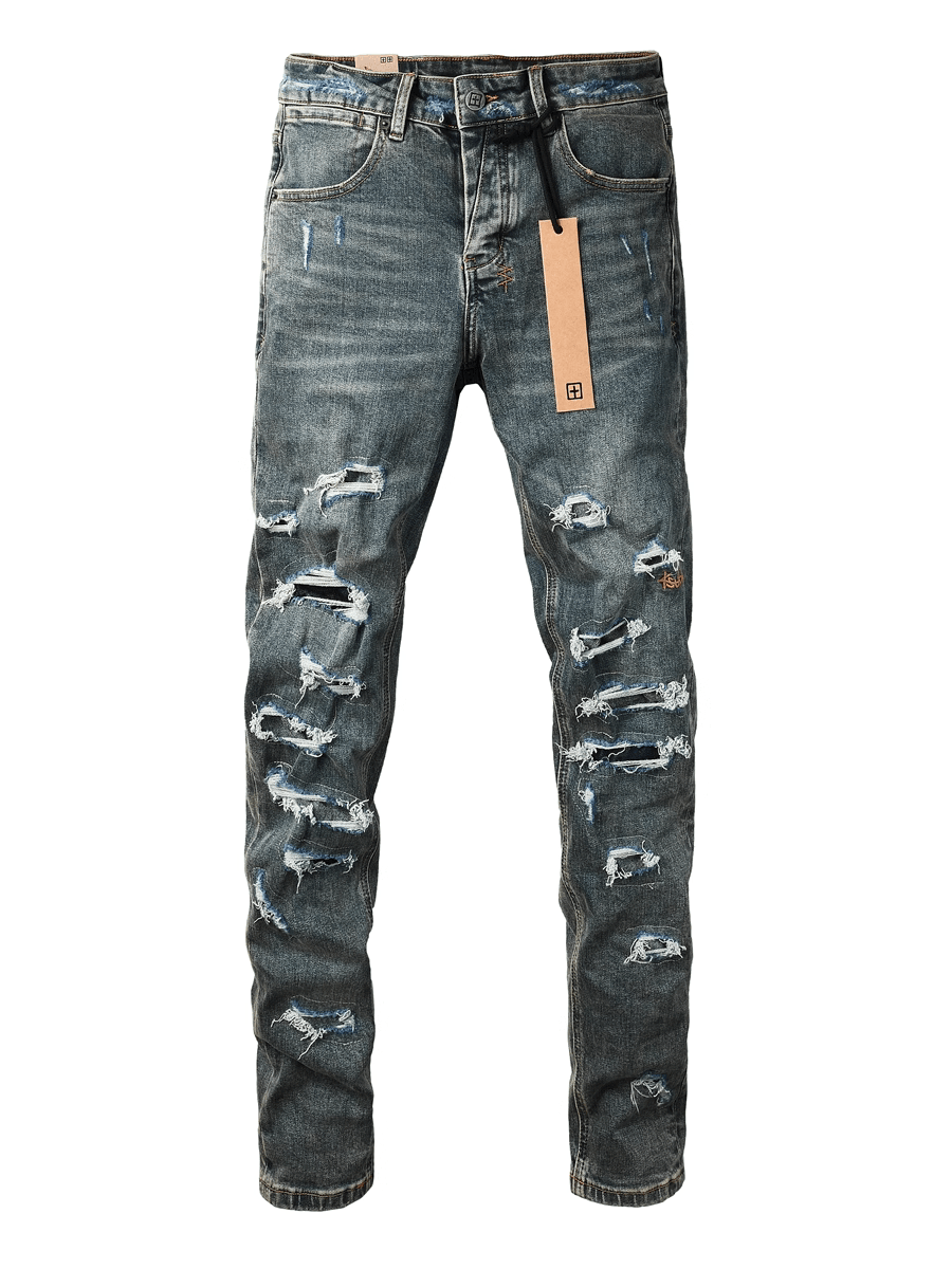 Retro Blue Ripped Washed Jeans