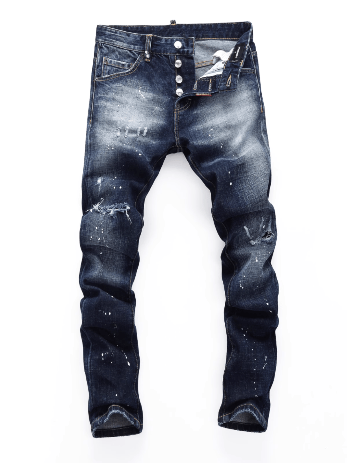Washed Dark Denim Ripped Jeans