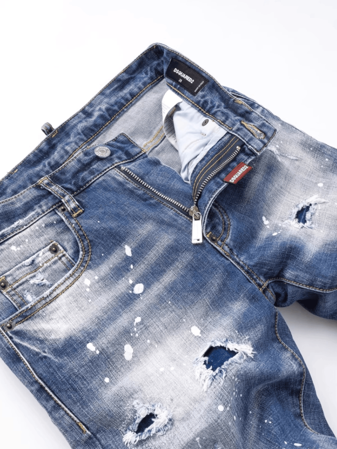 White Blue Washed Paint Jeans